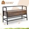 Rustic Brown Industrial Shoe Bench with Storage Space and Metal Handrail